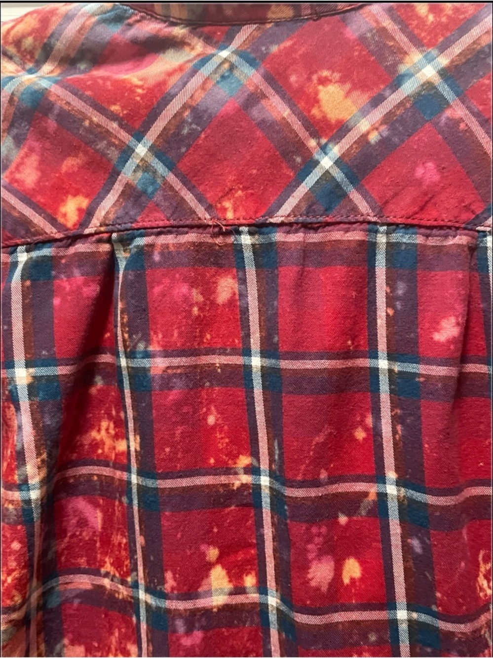 Vanilla Star Red and Navy Plaid Button-Up with Bleach Accent - Picture 5 of 10